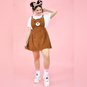 Size 3X sugarthrillz brown Bear pinafore corduroy dress.  Cross cross back